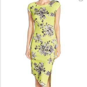 Asymmetrical neon yellow floral dress